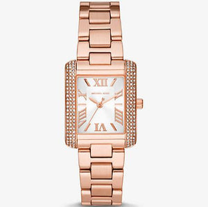 Buy Shop Michael Kors Emery Three-Hand Crystals Silver Dial Rose Gold Steel Strap Watch for Women - MK4641 USA Online