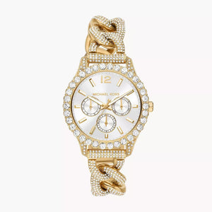 Buy Shop Michael Kors Layton Multifunction Glitz Silver Dial Gold Steel Strap Watch for Women - MK4653 USA Online