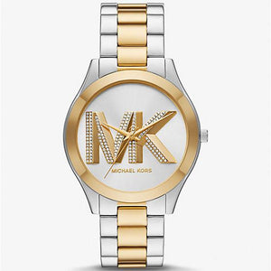 Buy Shop Michael Kors Slim Runway Three Hand Silver Dial Two Tone Steel Strap Watch For Women - MK4735 USA Online