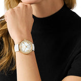 Buy Shop Michael Kors Sage Three-Hand Mother of Pearl White Dial White Leather Strap Watch for Women - MK4818 USA Online