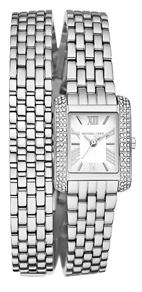 Buy Shop Michael Kors Emery Pave Double Wrap White Dial Silver Steel Strap Watch for Women - MK4834 USA Online