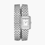 Buy Shop Michael Kors Emery Pave Double Wrap White Dial Silver Steel Strap Watch for Women - MK4834 USA Online