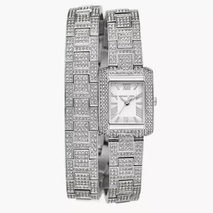 Buy Shop Michael Kors Emery Pave Double Wrap Crystals White Dial Silver Steel Strap Watch for Women - MK4836 USA Online