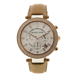 Buy Shop Michael Kors Parker Chronograph White Dial Tan Leather Strap Watch for Women - MK5633 USA Online