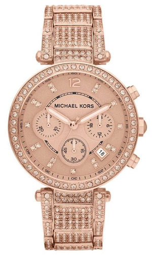 Buy Shop Michael Kors Uptown Glam Parker Chronograph Rose Gold Dial Steel Strap Watch for Women - MK5663 USA Online