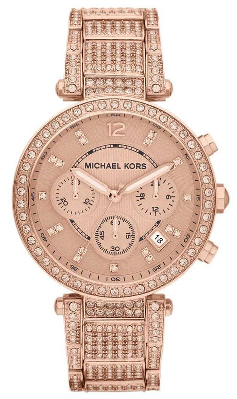 Buy Shop Michael Kors Uptown Glam Parker Chronograph Rose Gold Dial Steel Strap Watch for Women - MK5663 USA Online