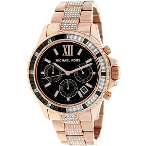 Buy Shop Michael Kors Everest Chronograph Black Dial Rose Gold Steel Strap Watch For Women - MK5875 USA Online