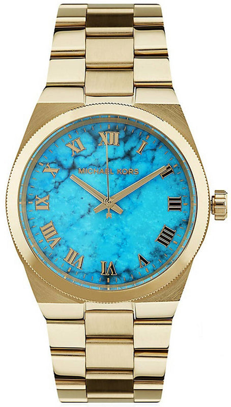 Buy Shop Michael Kors Channing Turquoise Dial Gold Steel Strap Watch For Women - MK5894 USA Online