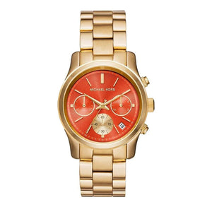 Buy Shop Michael Kors Runway Chronograph Orange Dial Gold Steep Strap Watch For Women - MK6162 USA Online