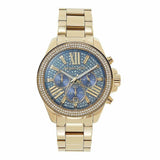 Michael Kors Wren Diamonds Blue Dial Gold Steel Strap Watch for Women - MK6291