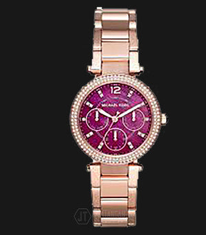 Buy Shop Michael Kors Mini Parker Multi-Function Plum Mother of Pearl Dial Rose Gold Steel Strap Watch For Women - MK6403 USA Online