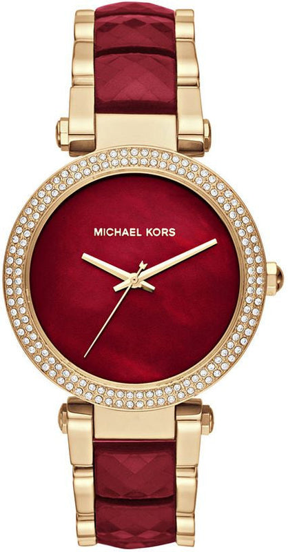 Buy Shop Michael Kors Parker Mother of Pearl Red Dial Two Tone Steel Strap Watch for Women - MK6427 USA Online
