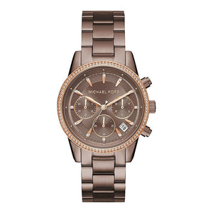 Buy Shop Michael Kors Ritz Chronograph Brown Dial Brown Steel Strap Watch For Women - MK6529 USA Online