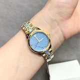 Buy Shop Michael Kors Petite Runway Mercer Blue Dial Gold Steel Strap Watch For Women - MK6673 USA Online