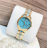 Buy Shop Michael Kors Petite Runway Mercer Blue Dial Gold Steel Strap Watch For Women - MK6673 USA Online