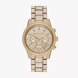 Buy Shop Michael Kors Ritz Three-Hand Glitz Crystals Gold Dial Gold Steel Strap Watch for Women - MK6747 USA Online