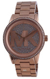 Michael Kors Ritz Analog Crystals Silver Dial Rose Gold Steel Strap Watch for Women - MK6863