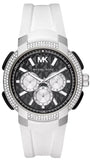 Buy Shop Michael Kors Sidney Multifunction Black Dial White Silicone Strap Watch For Women - MK6947 USA Online