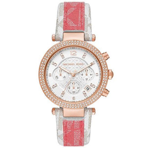 Buy Shop Michael Kors Parker Chronograph White Dial Two Tone Leather Strap Watch For Women - MK6951 USA Online