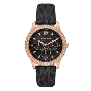 Buy Shop Michael Kors Tibby Multifunction Black Dial Black Leather Strap Watch For Women - MK6968 USA Online