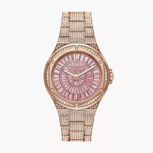 Buy Shop Michael Kors Lennox Three Hand Crystals Rose Gold Dial Rose Gold Steel Strap Watch For Women - MK6992 USA Online