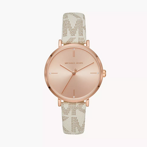 Buy Shop Michael Kors Jayne Three Hand Rose Gold Dial White Leather Strap Watch For Women - MK7128 USA Online