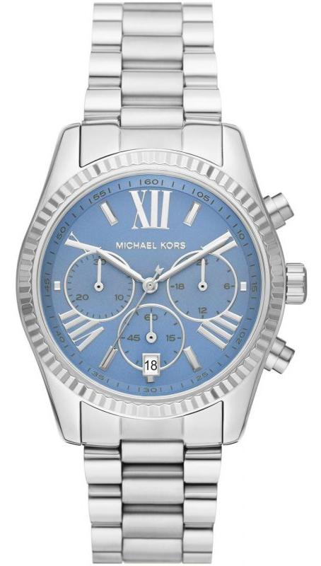 Buy Shop Michael Kors Lexington Chronograph Blue Dial Silver Steel Strap Watch For Women - MK7215 USA Online