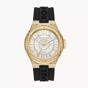 Buy Shop Michael Kors Lennox Three Hand Crystals Silver Dial Black Silicone Strap Watch For Women - MK7247 USA Online