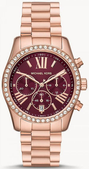 Buy Shop Michael Kors Lexington Chronograph Red Dial Rose Gold Steel Strap Watch For Women - MK7275 USA Online