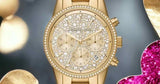 Buy Shop Michael Kors Ritz Chronograph Gold Dial Gold Steel Strap Watch For Women - MK7310 USA Online