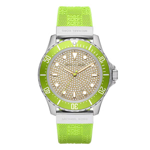 Buy Shop Michael Kors Everest Three Hand Crystals Silver Dial Green Silicone Strap Watch For Women - MK7360 USA Online
