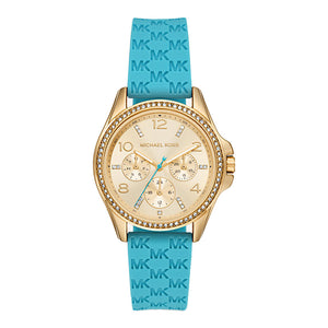 Buy Shop Michael Kors Mini Pilot Quartz Gold Dial Blue Silicone Strap Watch For Women - MK7374 USA Online