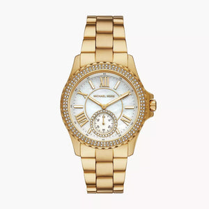Buy Shop Michael Kors Everest Three Hand Mother of Pearl White Dial Gold Steel Strap Watch For Women - MK7401 USA Online
