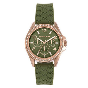 Buy Shop Michael Kors Mini Pilot Chronograph Green Dial Green Silicone Strap Watch For Women - MK7421 USA Online