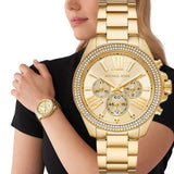 Michael Kors Wren Chronograph Gold Dial Gold Steel Strap Watch for Women - MK7428