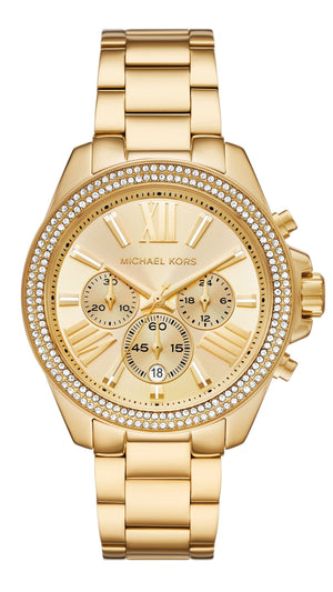 Michael Kors Wren Chronograph Gold Dial Gold Steel Strap Watch for Women - MK7428