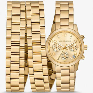 Buy Shop Michael Kors Runway 18K Gold-Plated Triple Wrap Gold Dial Gold Steel Strap Watch for Women - MK7450 USA Online