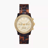 Buy Shop Michael Kors Runway Chronograph Gold Dial Brown Acetate Strap Watch for Women - MK7475 USA Online