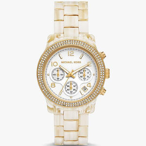 Buy Shop Michael Kors Runway Pavé Chronograph White Dial White Acetate Strap Watch for Women - MK7476 USA Online