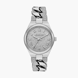 Buy Shop Michael Kors Lennox Pave Three-Hand Crystals Silver Dial Silver Steel Strap Watch for Women - MK7488 USA Online