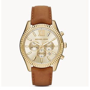 Buy Shop Michael Kors Lexington Chronograph Gold Dial Brown Leather Strap Watch For Men - MK8447 USA Online