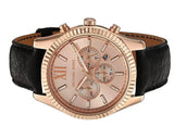 Buy Shop Michael Kors Lexington Chronograph Rose Gold Dial Black Leather Strap Watch For Men - MK8516 USA Online