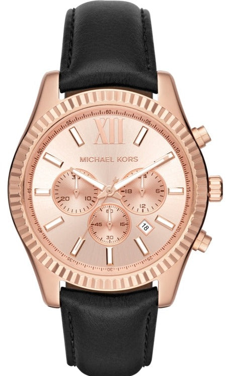 Buy Shop Michael Kors Lexington Chronograph Rose Gold Dial Black Leather Strap Watch For Men - MK8516 USA Online