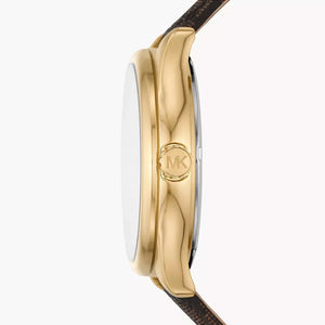 Buy Shop Michael Kors Benning Three Hand Gold Dial Brown Leather Strap Watch For Men - MK8931 USA Online