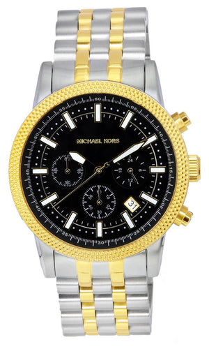 Buy Shop Michael Kors Hutton Chronograph Black Dial Two Tone Steel Strap Watch For Men - MK8954 USA Online