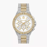 Michael Kors Lennox Pave Crystals Chronograph White Dial Two Tone Steel Strap Watch for Men - MK9150