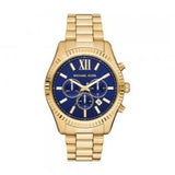 Michael Kors Lexington Chronograph Blue Dial Gold Steel Strap Watch for Men - MK9153