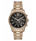 Michael Kors Lexington Chronograph Black Dial Gold Steel Strap Watch for Men - MK9155