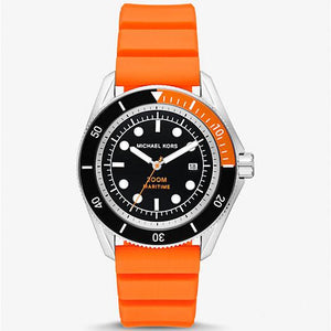 Buy Shop Michael Kors Maritime Three-Hand Analog Black Dial Orange Silicone Strap Watch for Men - MK9157 USA Online