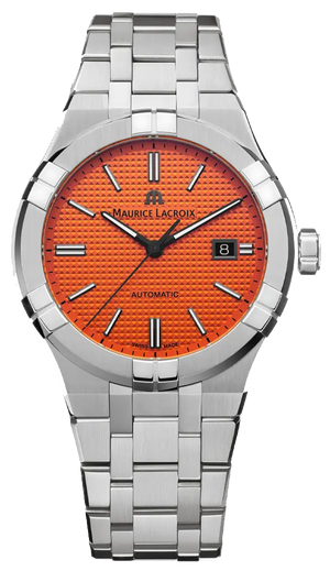 Maurice Lacroix Aikon Automatic Date Orange Dial Silver Steel Strap Watch For Men - AI6008-SS00F-530-E